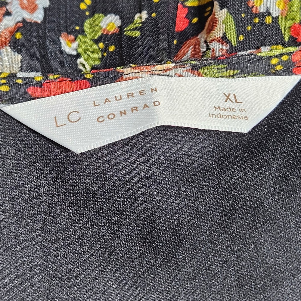Lauren Conrad Black Floral Pleated Wrap Midi Dress XL Boho Shimmer Cottagecore - Picture 7 of 11